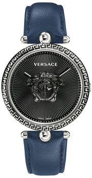 Versace Palazzo Empire Black Dial Blue Leather Strap Watch for Women - VCO080017