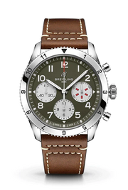 Breitling Avi Chronograph 42 Curtiss Warhawk Green Dial Brown Leather Strap Watch for Men - A233802A1L1X1