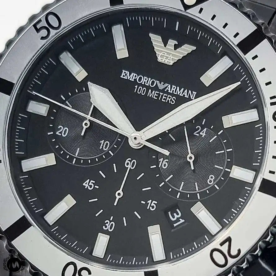 Emporio Armani Diver Chronograph Black Dial Black Steel Strap Emporio Armani Diver Chronograph Black Dial Black Steel Strap