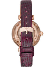 Emporio Armani Meccanico Automatic Silver Dial Red Leather Strap Watch For Women - AR60044