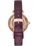 Emporio Armani Meccanico Automatic Silver Dial Red Leather Strap Watch For Women - AR60044