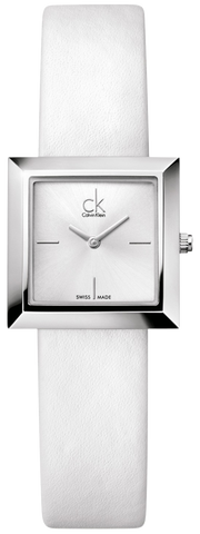 Calvin Klein Mark Silver Dial White Leather Strap Watch for Women - K3R231L6
