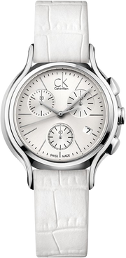 Calvin Klein Skirt White Dial White Leather Strap Watch for Women - K2U291L6