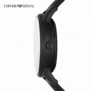 Emporio Armani Meccanico Automatic Skeleton Black Dial Black Leather Strap Watch For Men - AR60042