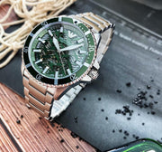 Emporio Armani Sea Explorer Meccanico Automatic Green Dial Silver Steel Strap Watch For Men - AR60061