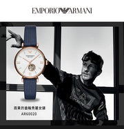 Emporio Armani Meccanico Gianni T-Bar Silver Dial Blue Leather Strap Watch For Women - AR60020