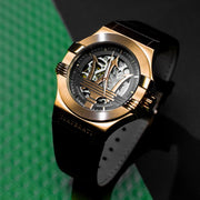 Maserati Potenza Automatic Rose Gold Dial Black Leather Strap Watch For Men - R8821108002