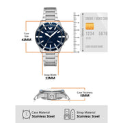 Emporio Armani Sea Explorer Meccanico Automatic Blue Dial Silver Steel Strap Watch For Men - AR60059