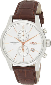 Hugo Boss Jet Chronograph Silver Dial Brown Leather Strap Watch for Men - 1513280