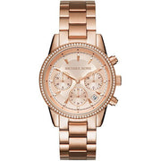 Michael Kors Ritz Chronograph Rose Gold Dial Rose Gold Steel Strap Watch for Women - MK6357
