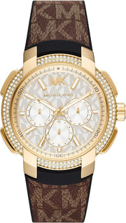 Michael Kors Sidney Multifunction White Dial Brown Leather Strap Watch For Women - MK6948
