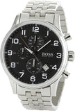 Hugo Boss Aeroliner Chronograph Black Dial Silver Steel Strap Watch for Men - 1513181