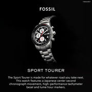 Fossil Sport Tourer Chronograph Black Dial Silver Steel Strap Watch for Men - FS6045