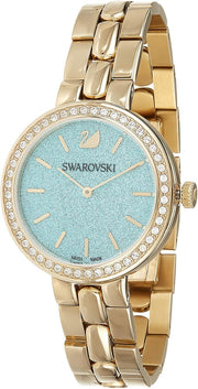 Swarovski Daytime Crystals Turquoise Dial Gold Steel Strap Watch for Women - 5182212