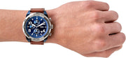 Fossil Bronson Chronograph Luggage Blue Dial Brown Leather Strap Watch for Men - FS5829
