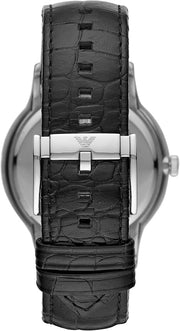 Emporio Armani Renato Analog Black Dial Black Leather Strap Watch For Men - AR8035
