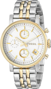 Fossil Original Boyfriend Analog White Dial Two Tone Steel Strap Watch for Women - ES3746
