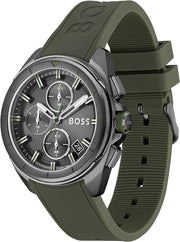 Hugo Boss Volane Chronograph Grey Dial Green Silicone Strap Watch For Men - 1513952
