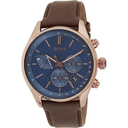Hugo Boss Grand Prix Chronograph Blue Dial Brown Leather Strap Watch for Men - 1513604