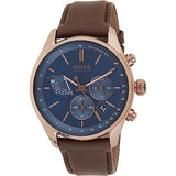 Hugo Boss Grand Prix Chronograph Blue Dial Brown Leather Strap Watch for Men - 1513604