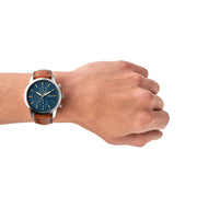 Fossil Townsman Chronograph Blue Dial Brown Leather Strap Watch for Men - FS5279