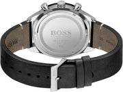 Hugo Boss Globetrotter Chronograph Black Dial Black Leather Strap Watch for Men - 1513864