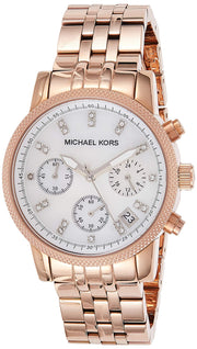 Michael Kors Damen White Dial Rose Gold Steel Strap Watch for Women - MK5026