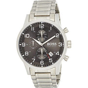 Hugo Boss Aeroliner Chronograph Black Dial Silver Steel Strap Watch for Men - 1513181