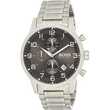 Hugo Boss Aeroliner Chronograph Black Dial Silver Steel Strap Watch for Men - 1513181