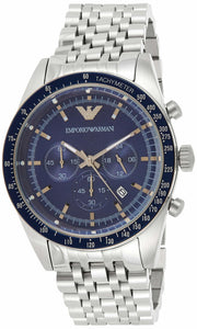 Emporio Armani Sportivo Chronograph Blue Dial Silver Steel Strap Watch For Men - AR6072
