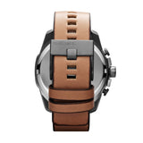 Diesel Mega Chief Chronograph White Dial Brown Leather Strap Watch For Men - DZ4280