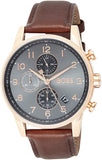 Hugo Boss Navigator Chronograph Grey Dial Brown Leather Strap Watch for Men - 1513496
