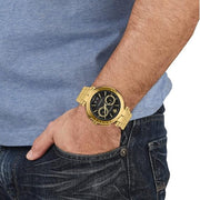 Versace Aion Chronograph Black Dial Gold Steel Strap Watch For Men - VE1D01721