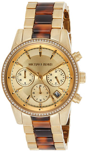 Michael Kors Ritz Chronograph Gold Dial Two Tone Steel Strap Watch for Women - MK6322