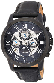 Fossil Grant Automatic Chronograph Black Dial Black Leather Strap Watch for Men - ME3028