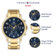 Tommy Hilfiger Daniel Chronograph Blue Dial Gold Steel Strap Watch for Men - 1710384