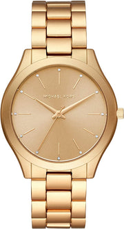 Michael Kors Slim Runway Quartz Gold Dial Gold Steel Strap Watch For Women - MK4501