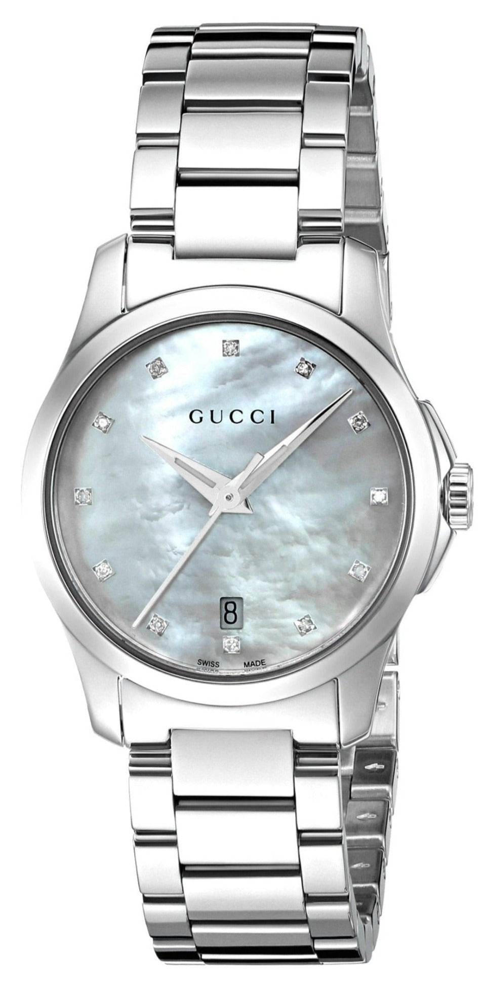 Gucci G Timeless Diamonds Mother of Pearl Dial Silver Steel Strap Watch For Women - YA126542