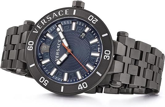 Versace Greca Sport Quartz Black Dial Black Steel Strap Watch For Men