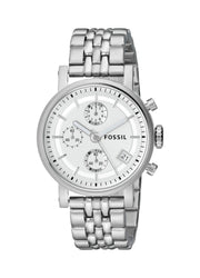 Fossil Boyfriend Chronograph Silver Dial Silver Steel Strap Watch for Women - ES2198