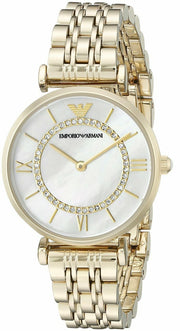Emporio Armani Gianni T Bar Mother of Pearl White Dial Gold Steel Strap Watch For Women - AR190700