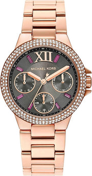 Michael Kors Camille Chronograph Grey Dial Rose Gold Steel Strap Watch For Women - MK6983