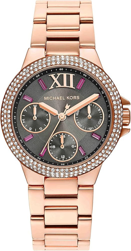 Michael Kors Camille Chronograph Grey Dial Rose Gold Steel Strap Watch For Women - MK6983