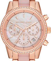 Michael Kors Ritz Chronograph Mother of Pearl White Dial Two Tone Steel Strap Watch For Women - MK6769