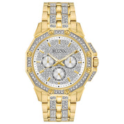 Bulova Crystal Collection Octova White Dial Gold Steel Strap Watch for Men - 98C126
