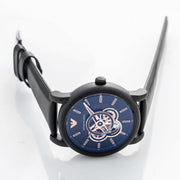Emporio Armani Luigi Automatic Skeleton Black Dial Black Leather Strap Watch For Men - AR60012