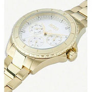 Hugo Boss Premiere White Dial Gold Steel Strap Watch for Women - 1502445