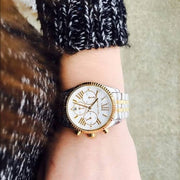 Michael Kors Lexington Chronograph Silver Dial Two Tone Steel Strap Watch for Women - MK5955