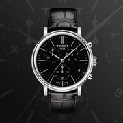 Tissot Carson Premium Chronograph Black Dial Black Leather Strap Watch For Men - T122.417.16.051.00