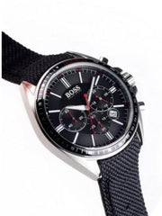 Hugo Boss Driver Chronograph Black Dial Black Leather Strap Watch for Men -1513087